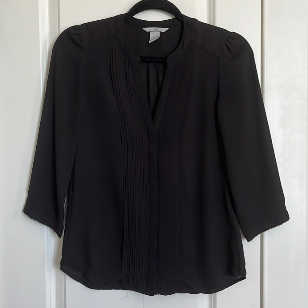 Black sheer button down top.